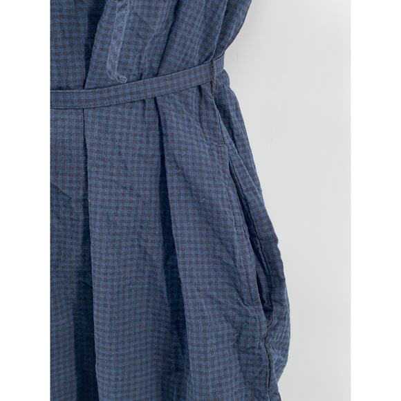 UNIQLO Women's Navy-Black Gingham Split Tie-Neck Sleeveless Belted Dress SZ XS - Picture 8 of 13